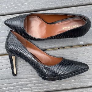 Cole Haan black snake skin pumps